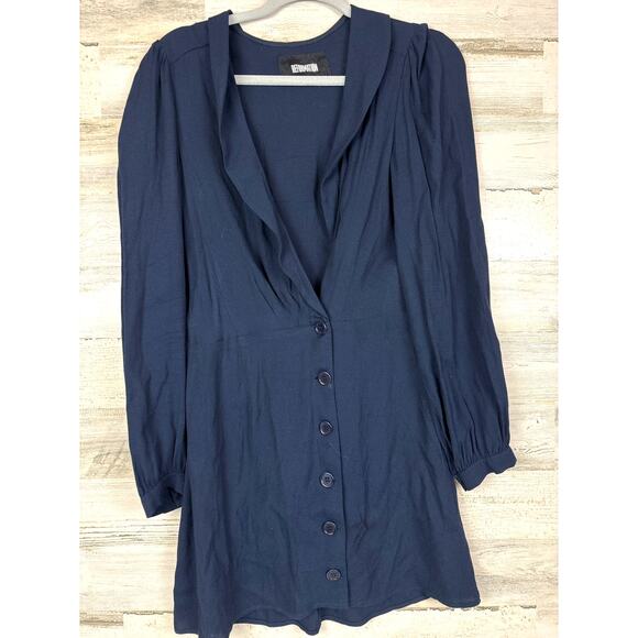 Reformation Women’s 6 Navy Blue Woodbury Button Up Long Sleeve Mini Dress - Picture 3 of 8